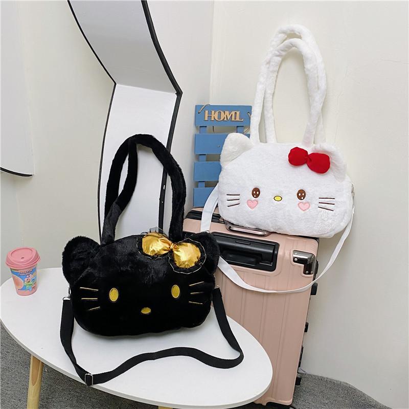 Hello Kitty Plush Tote Bag With Zipper Closure For Daily Casual Wear