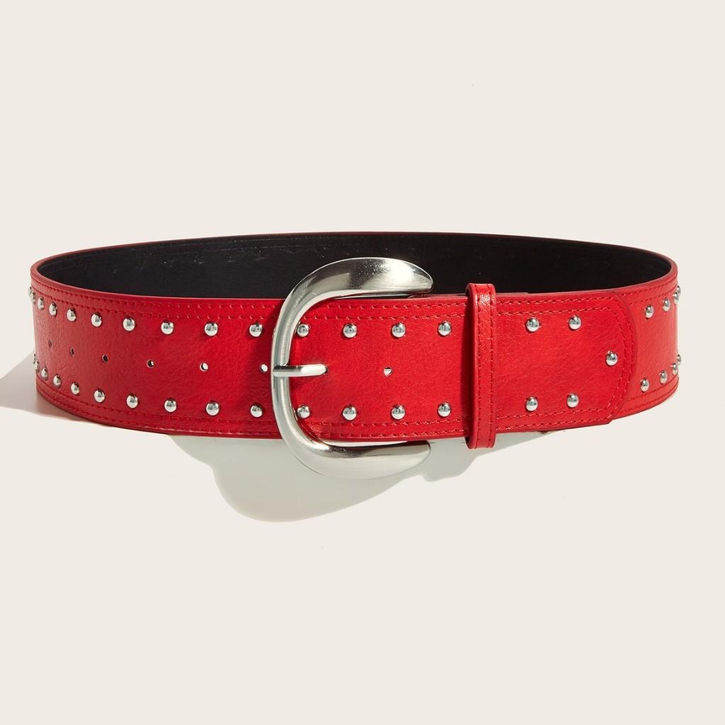 Punkinspired Leather Belt With Rivets And Silver Buckle For Casual Outfits