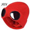 Stylish Streetwear Hat Knitted with Goggles, Unisex Winter Hat, Fleece Lined, Windproof Commuter Gear Warm Skull Cap for Outdoor Cycling Skiing Street