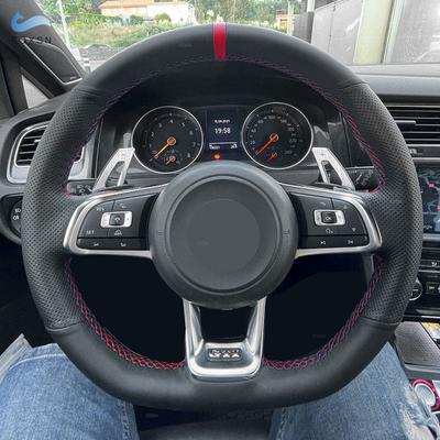 Для VW Golf 7 GTI Golf R MK7 Passat Polo Scirocco 2015 2016 автомобильный чехол на руль черный перфорированный кожаный красный линия красный