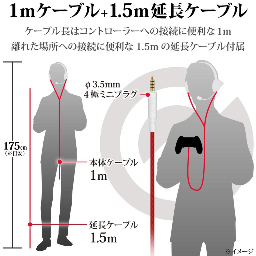 Elecom Gaming Headset Binaural Overhead 1m with Extension Cable Smartphone Game Compatible with PS4 Switch White 1.5m HS-GM20WH