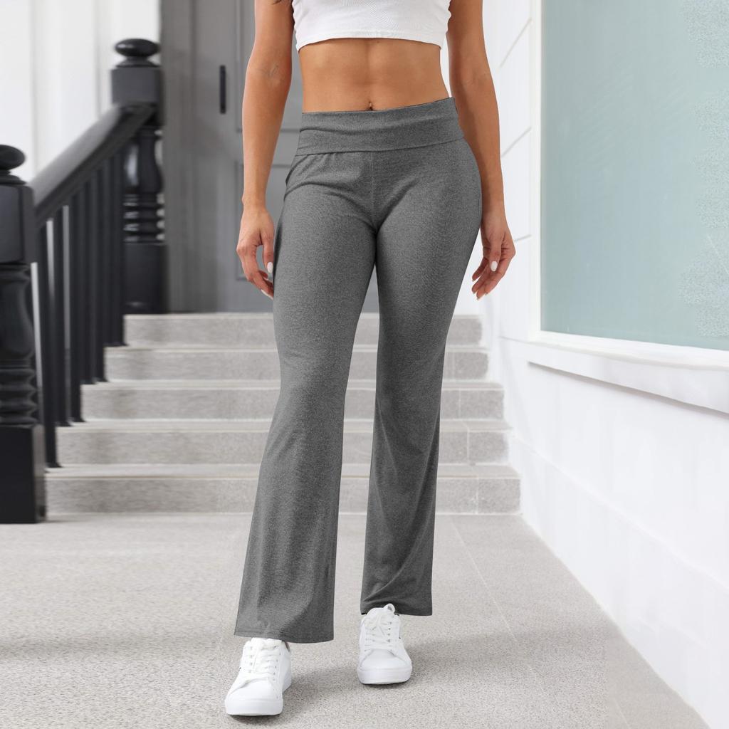 Women's Fashion Solid Color Slim Fit Slim Reverse Waist Low Waist Elastic Waist Flare Pants