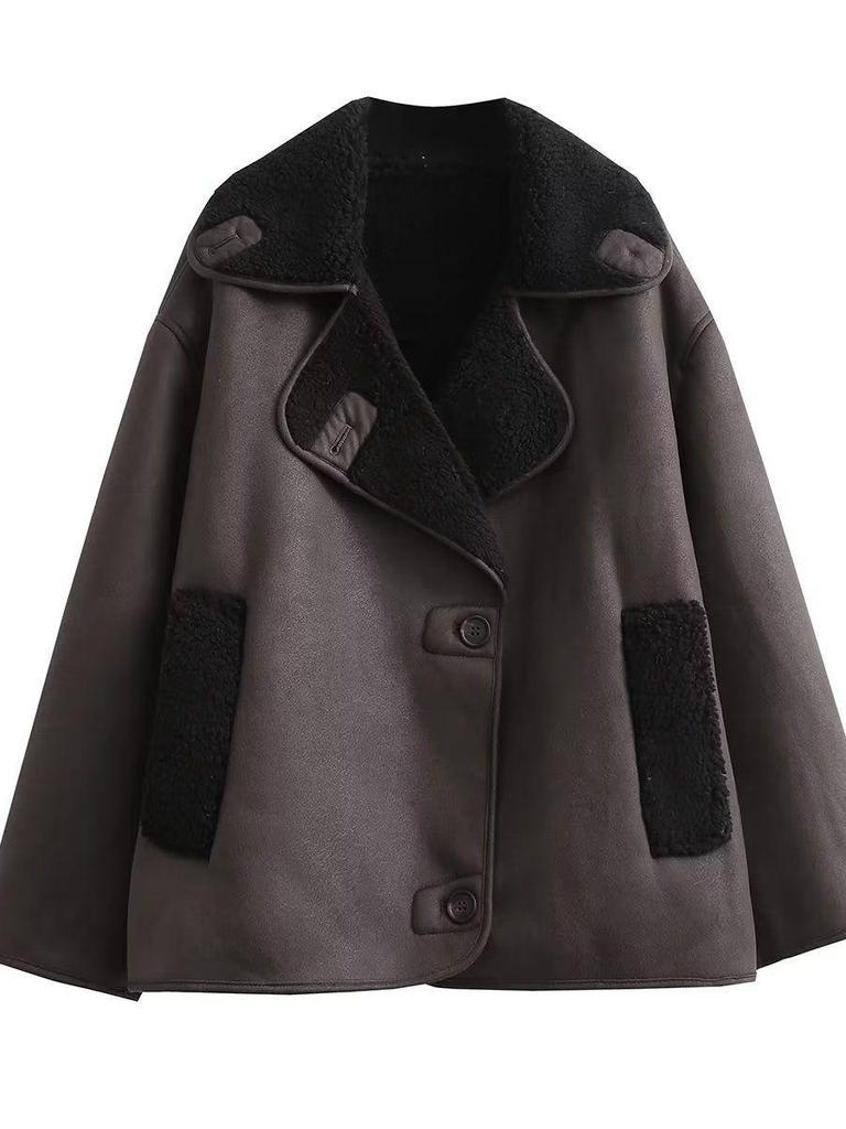 Женская куртка с лацканами из овчины большого размера 2023 года - Мода осень/зима в европейском и американском стиле