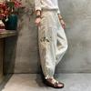 Женские брюки из хлопка и льна, ретро, на резинке, с вышивкой, с цветочным узором, для отдыха