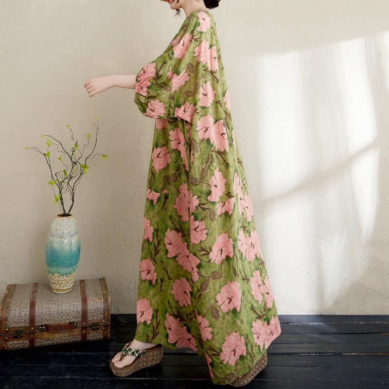 DIMANAF 2025 Летнее платье больших размеров для женщин Повседневное винтажное платье Базовая печать Длинное элегантное свободное платье