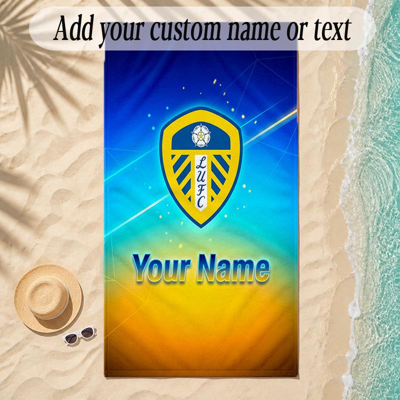 Пляжное полотенце Leeds United с индивидуальным именем и текстом, персонализированное, мягкое, для пляжа, бассейна, дома, декор, подарок