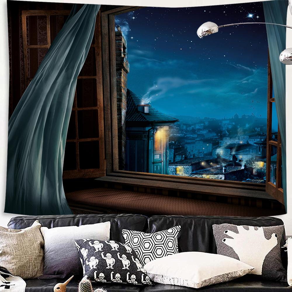 Подвесной домашний декор Настенный гобелен Имитация окна Вид на горы Гобелен Морское окно Лесная стена