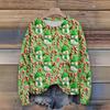 Women's Christmas Print Cardigan Long Sleeve Round Neck Knit Top