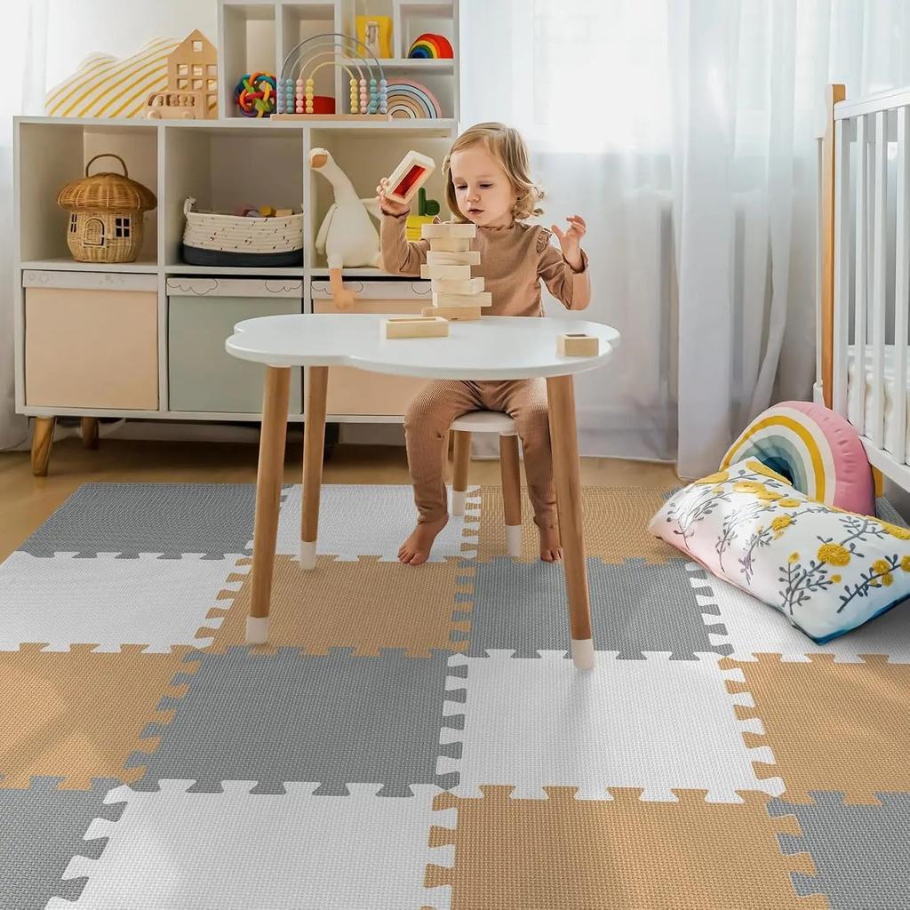 16 Tiles Baby Play Mat for Floor, EVA Foam Baby Floor Play Mat with 0.6 Inch Thick Interlocking Foam Tiles