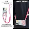 KEYSION Crossbody Strap Phone Case for VIVO Y04 Cute Cartoon Long Lanyard Mirror Shockproof Cover for VIVO Y29s 5G Y29t 5G