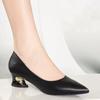 Fashion New Pointed Toe Shallow Mouth Square Heel Leather Shoes Women's Elegant Fashion High Heels Dress Office Shoes Zapatos De Mujer