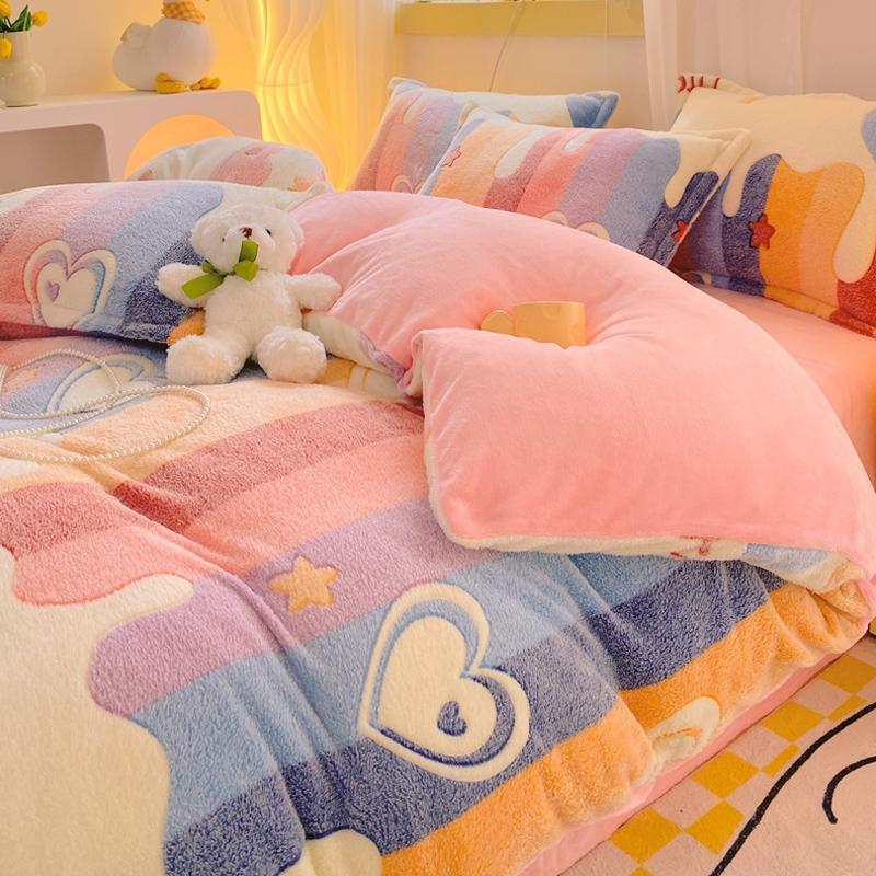 Rainbow Theme Plush Duvet Cover Fluffy Soft Boys Girls Luxury Queen Quilt Cover Winter Warm Letter Print Bedding No Pillowcase