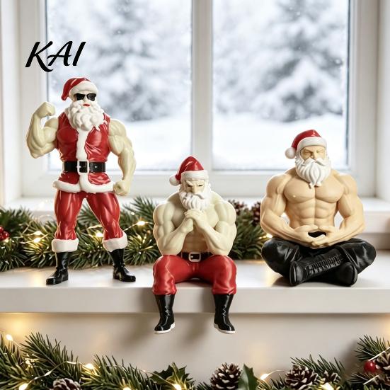 Unique Christmas Party Supplies Muscular Santa Claus Figurine, Funny Hilarious Resin Strong Statue, Novelty Bodybuilder Decoration Collectible Desktop