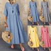 Women's Casual Literary Temperament Plaid Short-sleeved Round Neck Hem Dress