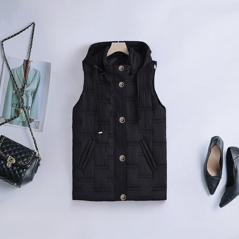 Winter Large Size Thickened Hooded Down Cotton Vest Women's New Fashion Versatile Warm Sleeveless Vest Tide