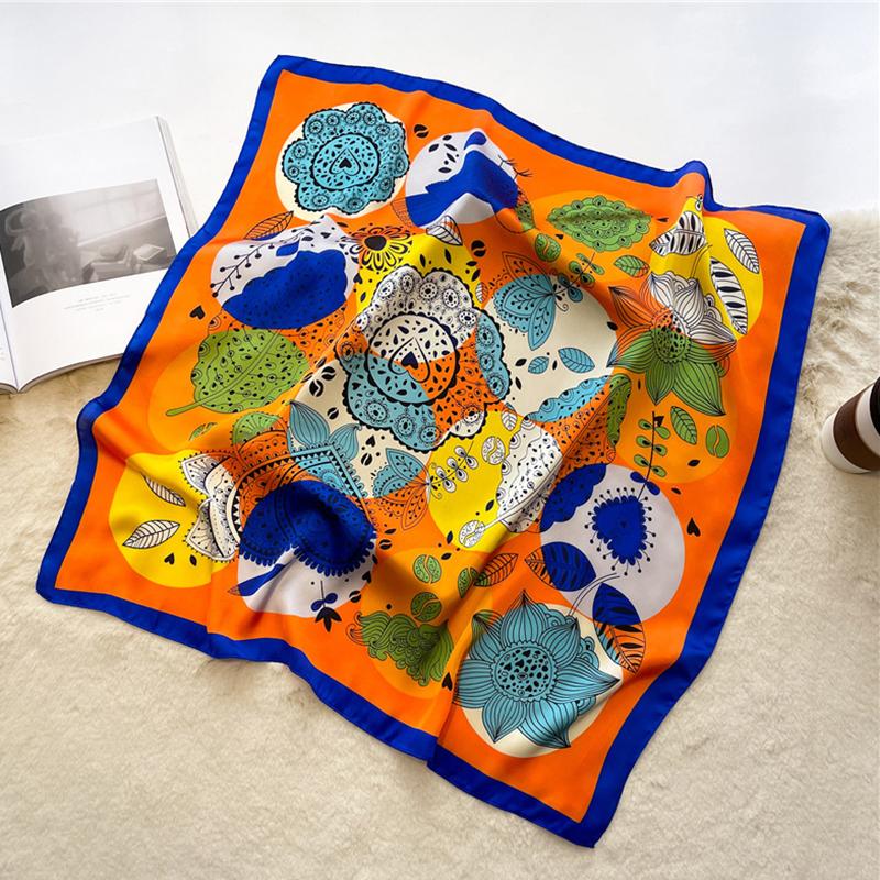 Роскошный брендовый квадратный шарф с принтом, разноцветный, имитация шелка, тонкий дышащий шейный платок, солнцезащитный платок в стиле ретро для женщин