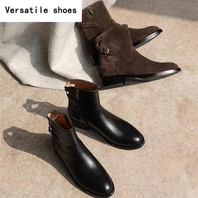 Винтажные женские ковбойские сапоги в стиле вестерн, модные туфли с боковыми молниями, осень-зима, на низком каблуке, женские короткие сапоги в стиле рыцаря