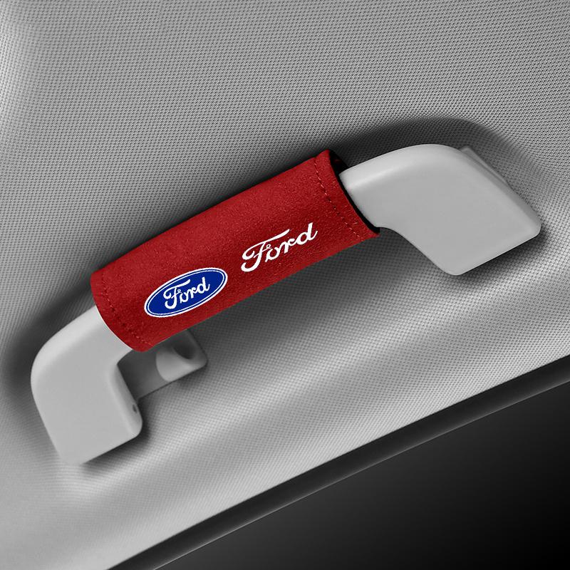 BBBO4 1pc Suede Car Roof Armrest Pull Protection Cover Gloves Door Handle For Ford Fiesta C-Max Kuga Ranger Raptor KA Fusion STTransit