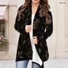 Women Plus Size Open Front Long Sleeve Draped Collar Floral Printed Black Curved Hem Cardigan