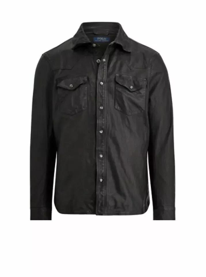 Стильная черная мужская рубашка из натуральной мягкой кожи ягненка, ручная работа, байкер, мотоцикл