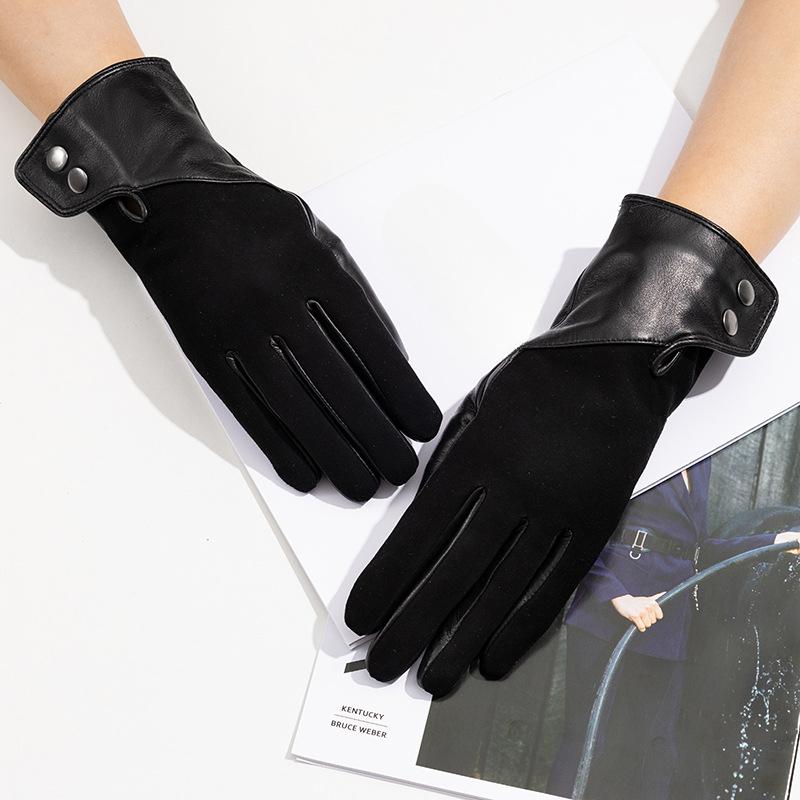 Женские перчатки из натуральной кожи овчины и кашемира Модные и теплые Полнопалые и с двумя пальцами для сенсорного экрана для катания на лыжах