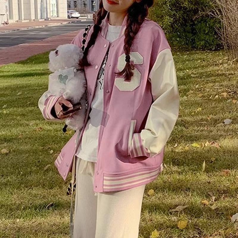 Осенняя женская бейсбольная куртка свободного покроя с яркими цветами