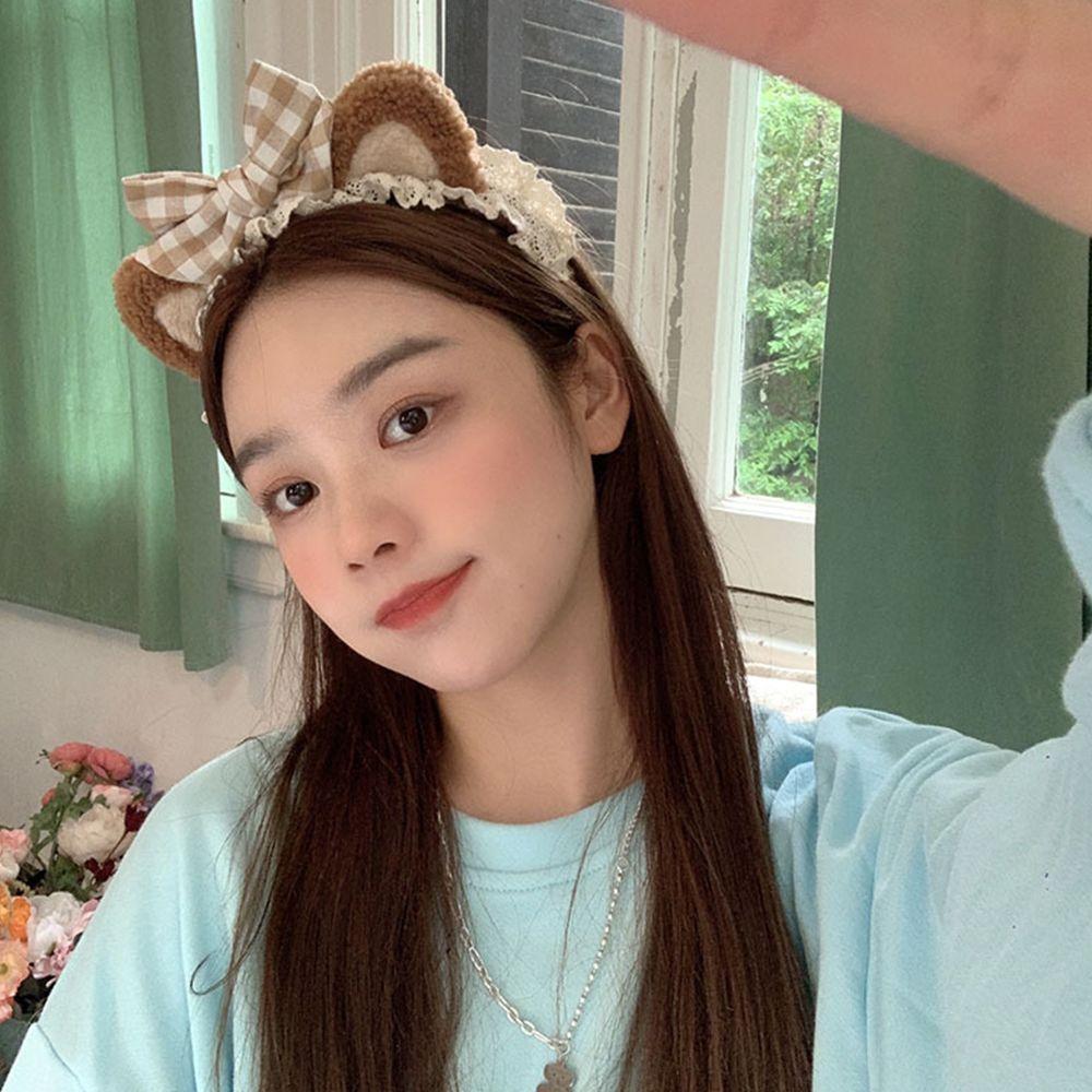 Cute Plush Girls Wash Face Make up Korea Style Headband Women Accessories Lace Hair Band Cat Ears