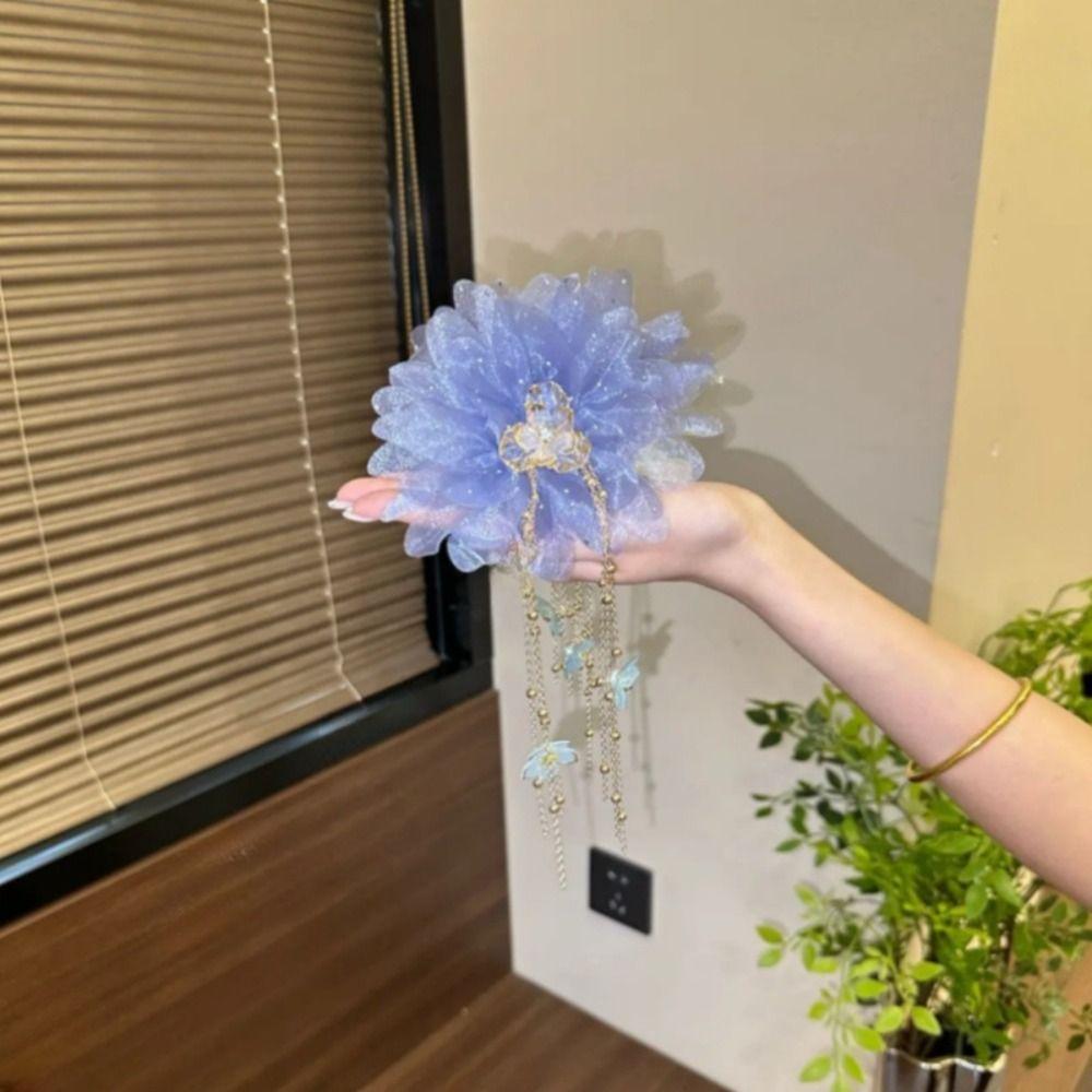 Tassel Shark Clip Peony Flower Hair Clip Temperament Flower Hairgrips Women