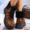 Leopard Platform Women Snow Ankle Boots Fashion Mid Heels Boots Leather Designer Shoes 2024 Trend Winter New Dress Botas Mujer