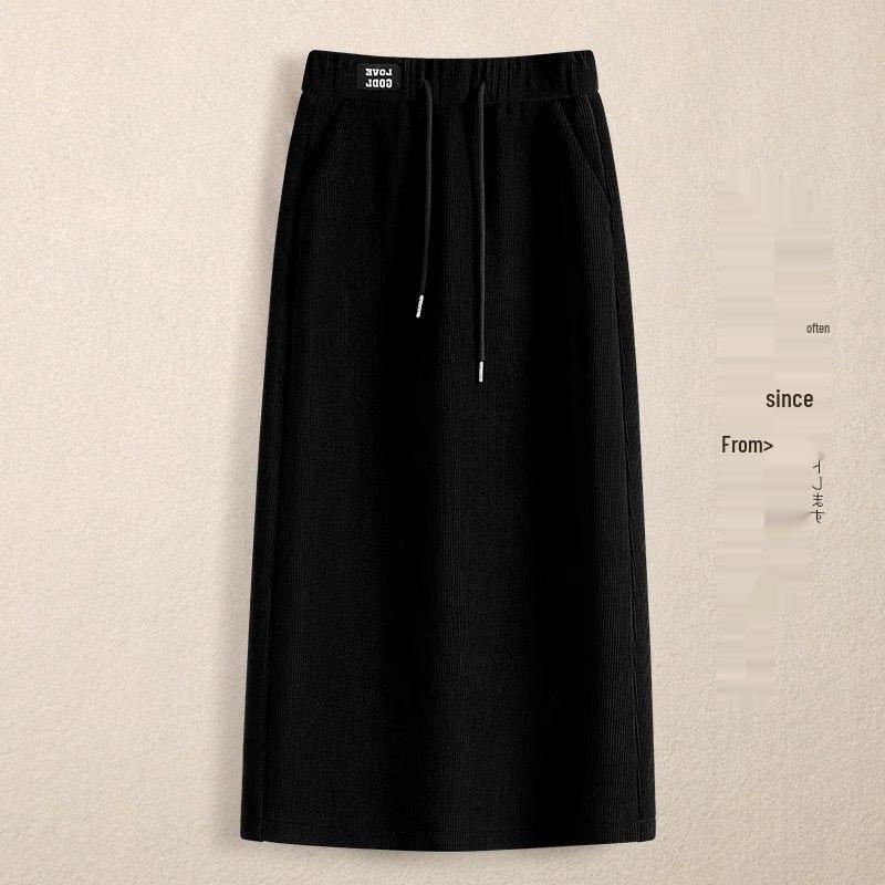 Женская миди-юбка с высоким поясом и плюшем - А-силуэта, на кулиске с эластичным поясом, с прямым подолом, облегающая бедра, Осень/Зима 2025