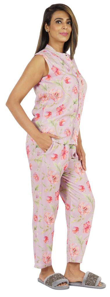 Phagun Pajamas Set Printed Rayon Sleepwear Sleeveless Nightwear For Women