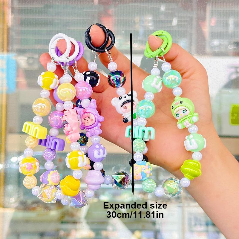 Cartoon Doll Min Letter Phone Lanyard Cute Candy Color Beaded Phone Chain Pendant Bracelet Keychain Anti Lost Phone Strap