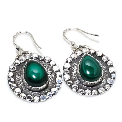 Серьги из серебра 925 пробы с драгоценным камнем малахитом ручной работы 1,38 дюйма JCE481-6