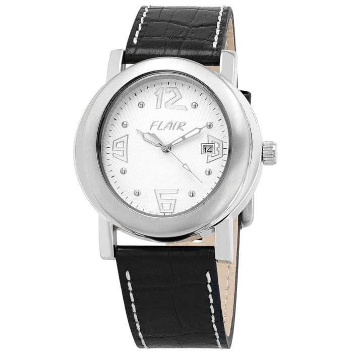 Montre bracelet - FLAIR - Flair - Boîtier ovale 42 mm - Bracelet cuir noir 22 mm - Quartz 5 ATM