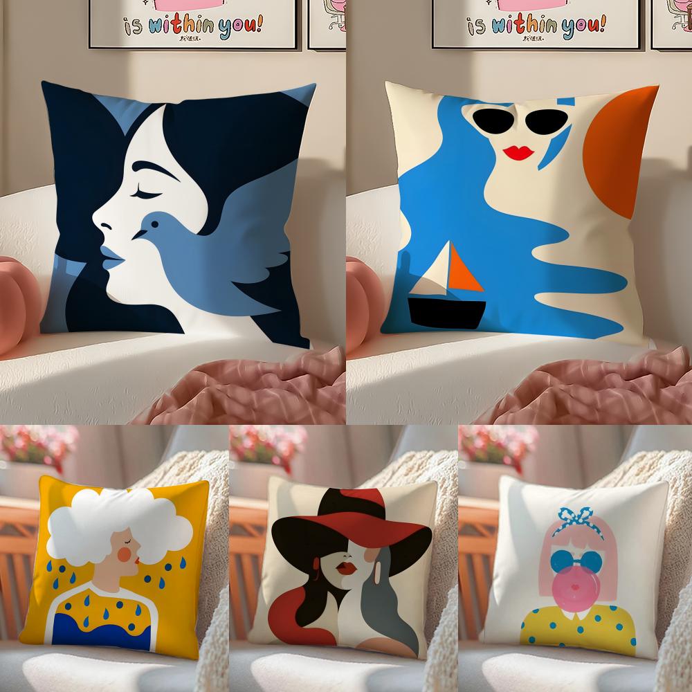 AAbstract FFFigure Cushion Cover Linen Pillowcase Cover Soft Decor for Sofa Home Room