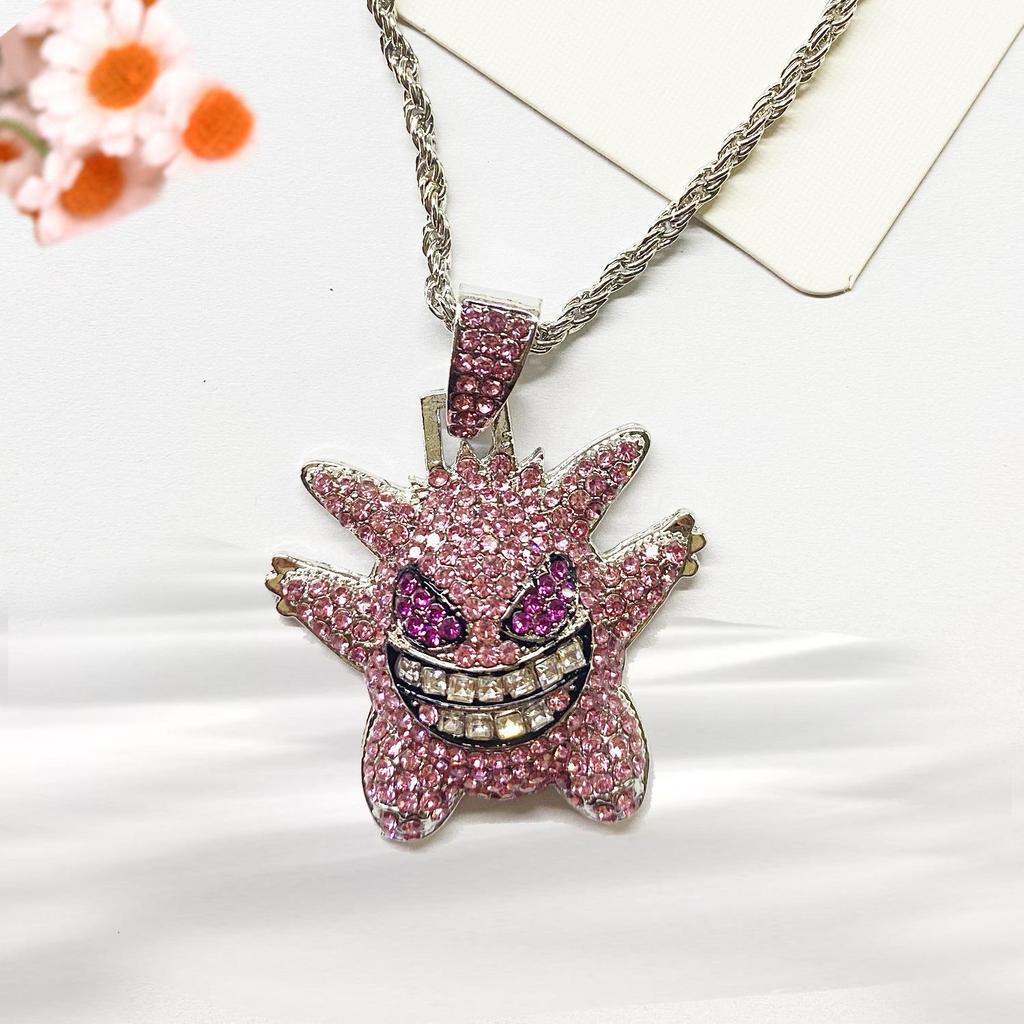 European & American Cartoon Anime Gengar Pendant Little Monster Rhinestone Hip Hop Necklace