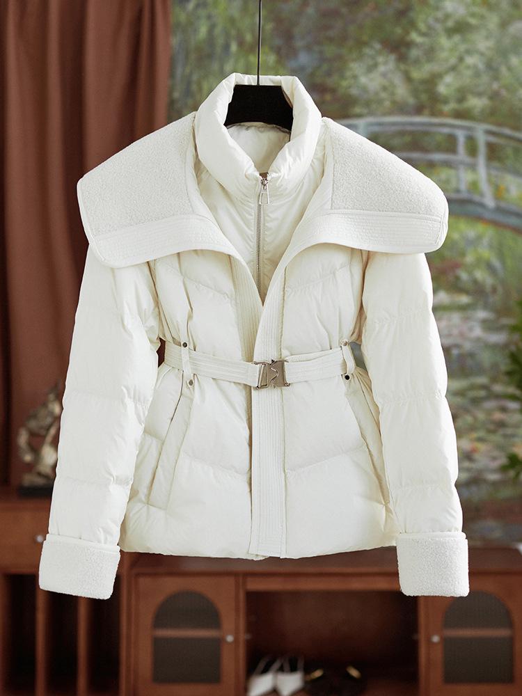 High-End Lamb's Wool & Duck Down Faux Two-Piece Large Lapel Women's Down Jacket