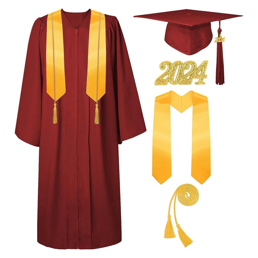 Graduation Cap And Gown 2024 Set With Tassel Honor Cord Graduation Stoles For High School College Bachelor