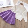 Girls Long Sleeve Knitting Suit Christmas Autumn Winter Girls Sweater Cardigan Knitting Top + Skirt Two Piece Set