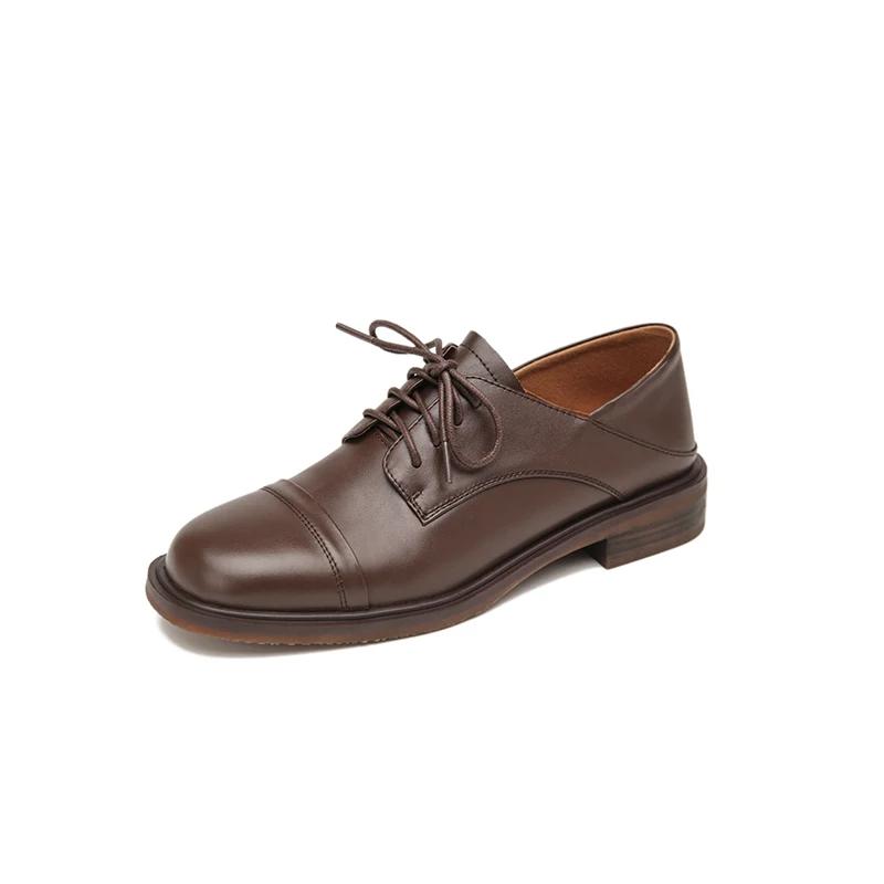 Мода Новая Весна Новая Натуральная Кожа Женская Обувь Модные Оксфорды на Шнуровке Круглый Носок Обувь на Толстом Каблуке Женская Zapatos De Mujer Туфли