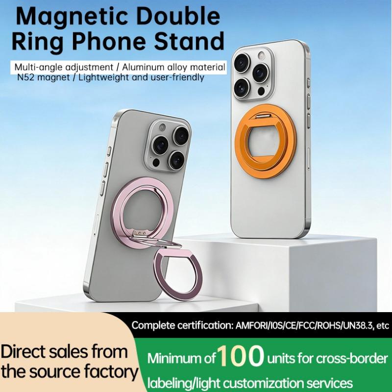 Double Ring Magnetic Phone Stand Double Sided Ring Holder 360 Degree Rotatable Foldable Back Bracket