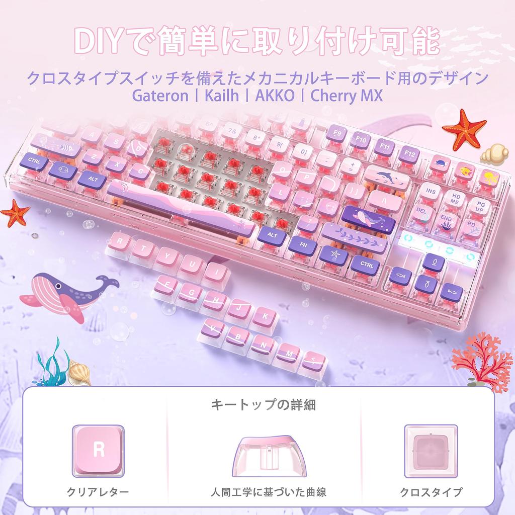 Игровой колпачок для клавиш Верхняя клавиша PBT Прозрачная сублимационная печать Термосублимационная печать 120 клавиш Фиолетовое море Полная совместимость с клавишами Совместимость с профилем ASA