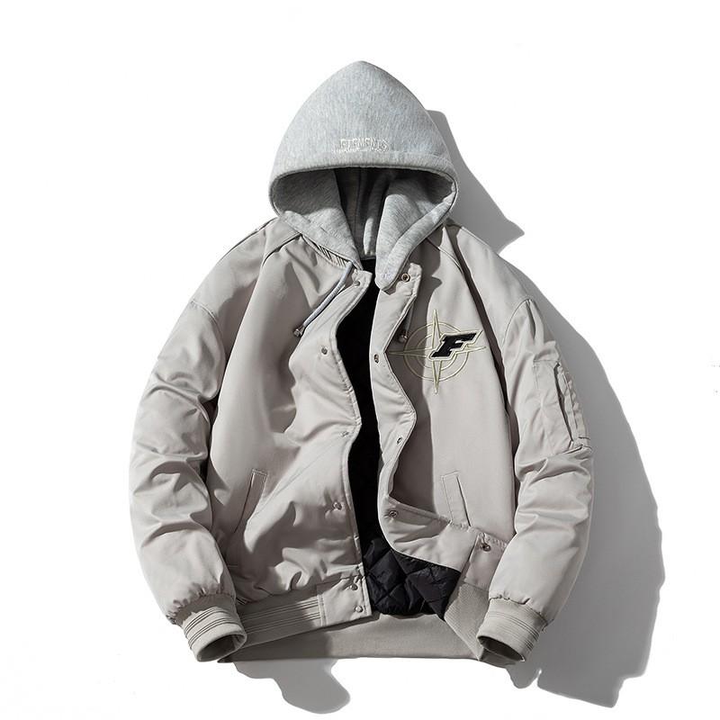 Mens Winter Thickened Stand Collar Baseball Jacket Teens Students Casual Outerwear
