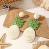 Three-dimensional Pineapple Earrings 1 Pair Handmade Raffia for Women, Boho Straw Hand-Woven Summer Beach Skirt Jewelry Dangle Earrings, Natural
