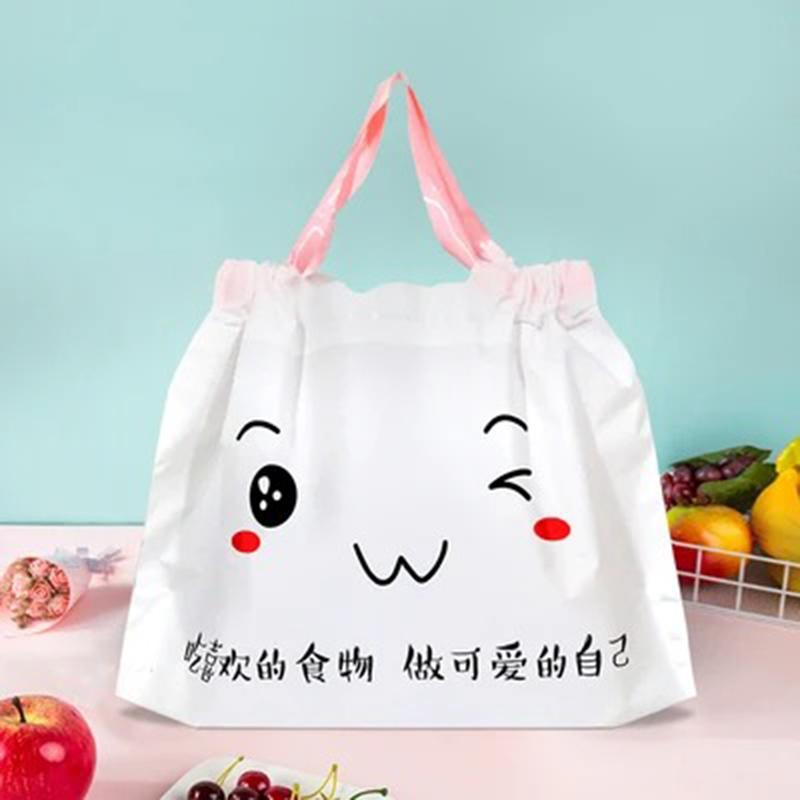 50 шт., толстая пластиковая упаковка с завязками вишни, сумка на вынос с завязками, зеленая, синяя, с ручными ручками, сумки для фруктов, мультяшный медведь, комплект, карман