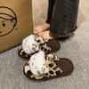 Leopard Print Hello Kitty Slippers Women's Outer Wear Warm Soft Bottom Home Fluffy Plush Slippers Women's New Autumn and Winter