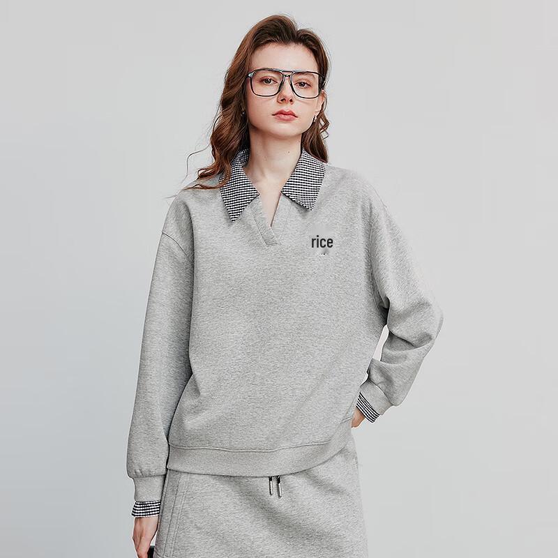 Chuyu Women's Faux Two-Piece Embroidered Polo Sweatshirt