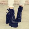 Spring Autumn Fashion Women Boots High Heels Platform Buckle Lace Up Leather Short Booties