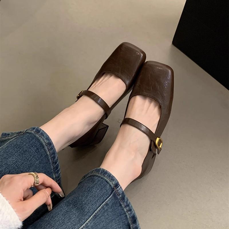 Fashion High Heels Women Mary Jane Shoes Chunky Square Toe Dress Autumn 2024 Shallow Fashion Lolita Luxury Pumps Zapatos Femme