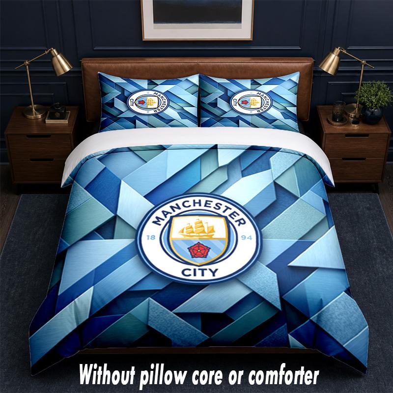 Manchester City Design Bed Bedding Set 1 Duvet Cover + 2 Pillowcases Soft Breathable Household Bed Linens